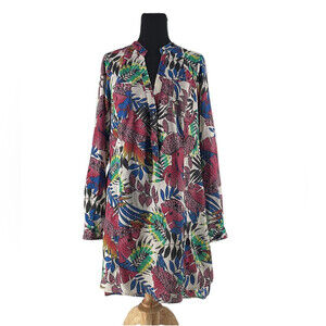 ZOA New York tropical leaf dress shirt dress colorful sz sm